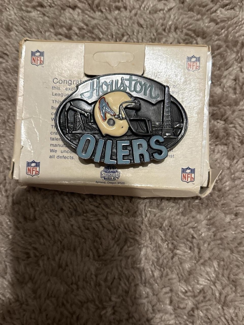 NFL Houston Oilers Belt Buckle - Light Blue, Cream, Black